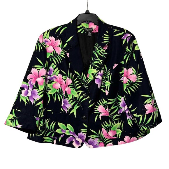 Rafaella Woman 20W Floral Blazer | Plus Size Black Tropical Jacket Lined Stretch - Picture 4 of 6